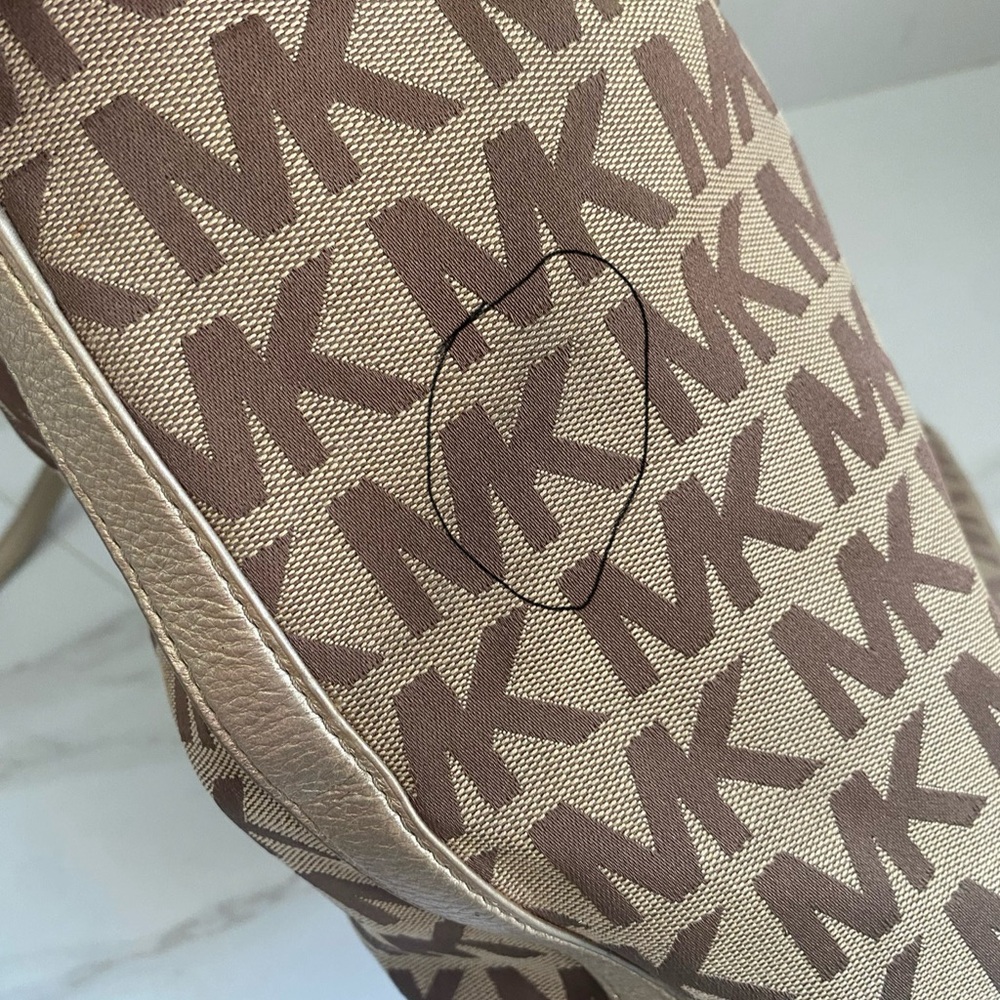 Michael Kors Brown and Gold Tote Bag with Signature MK Design - Picture 11 of 16